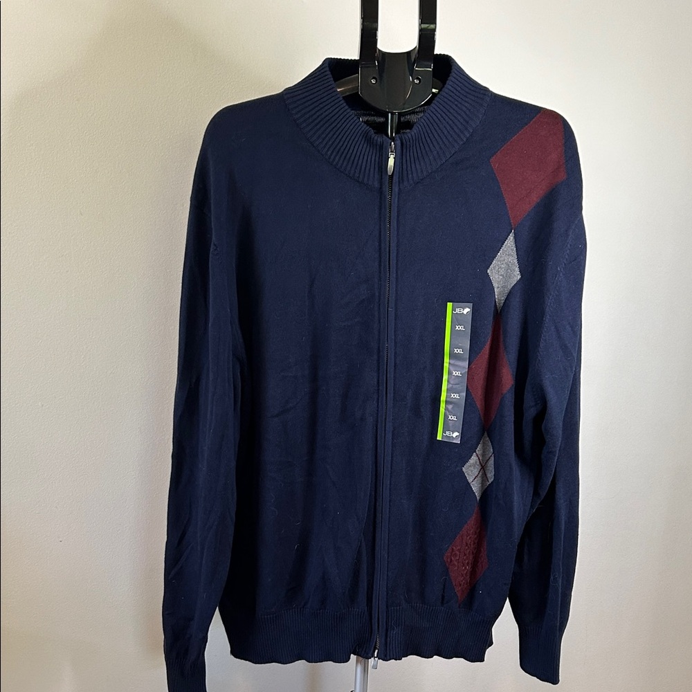 Men's Classic Navy Seal Argyle Zip-Up Sweater